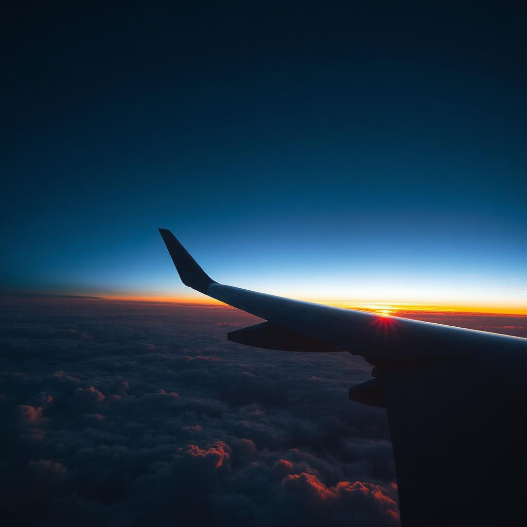 Airplane above golden clouds at sunset